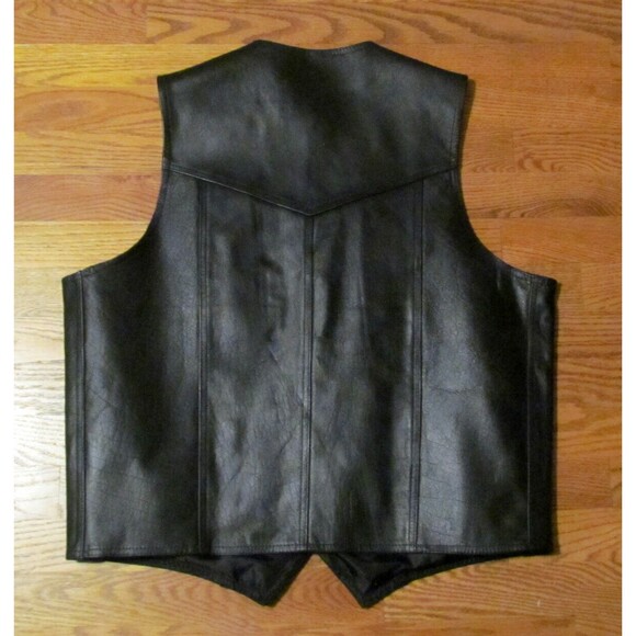 Mens NWT Black Buffalo Leather Snap Front Vest Size 44 - Picture 2 of 3
